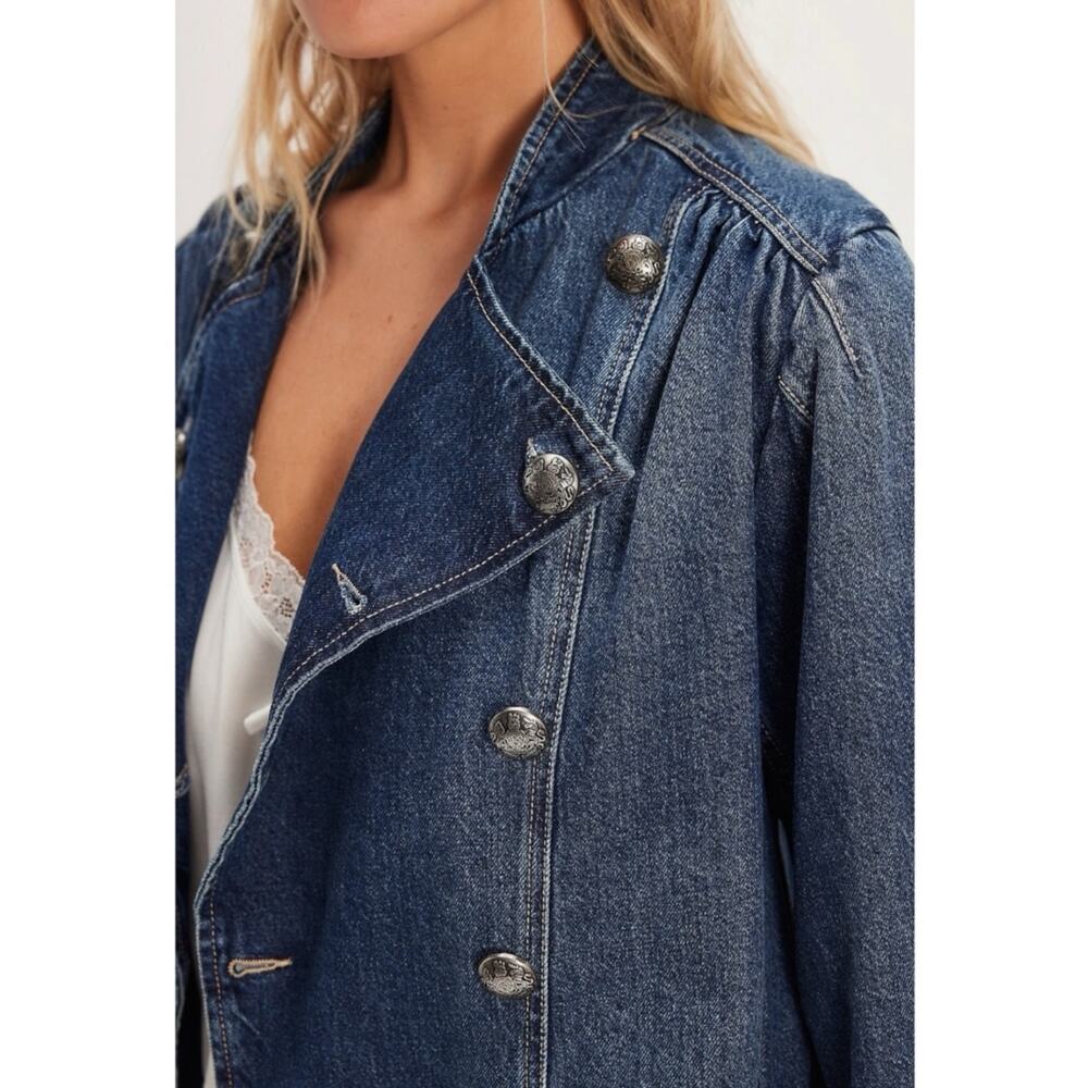 Free People Imogene Denim Officer Jacket in Ensign Wash Size XL Military Denim - Picture 9 of 16